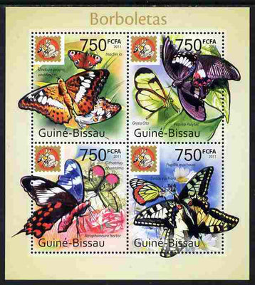 Guinea - Bissau 2011 Butterflies #2 perf sheetlet containing 4 values unmounted mint with Philanippon imprint