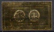 Staffa 1980 US Coins (1776 Quarter Eagle $2.5 coin both sides) on £8 perf label embossed in 22 carat gold foil (Rosen 901?) unmounted mint