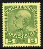 Austro-Hungarian Post Offices in the Turkish Empire 1908 60th Anniversary 5c green on yellow unmounted mint SG F17