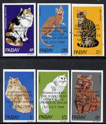 Pabay 1969 Cats imperf set of 6 with Prince of Wales overprint unmounted mint