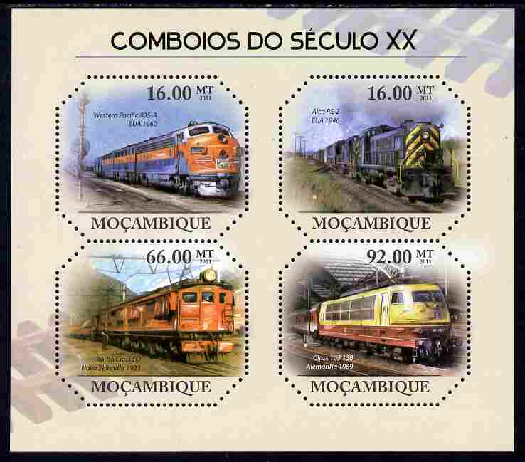 Mozambique 2011 20th Century Trains perf sheetlet containing 4 values unmounted mint