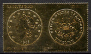 Staffa 1980 US Coins (1856 Double Eagle $20 coin both sides) on £8 perf label embossed in 22 carat gold foil (Rosen 895) unmounted mint