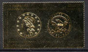 Staffa 1980 US Coins (1822 Half Eagle $5 coin both sides) on £8 perf label embossed in 22 carat gold foil (Rosen 891) unmounted mint