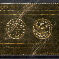 Staffa 1980 US Coins (1848 Quarter Eagle $2.5 coin both sides) on £8 perf label embossed in 22 carat gold foil (Rosen 894) unmounted mint