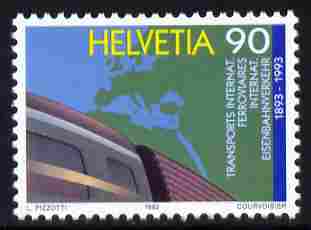 Switzerland 1992 Centenary of International Rail Carriage 90c unmounted mint SG 1256