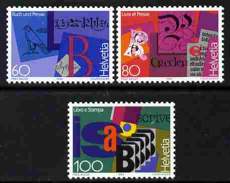 Switzerland 1994 Books & the Press Exhibition perf set of 3 unmounted mint SG 1277-79