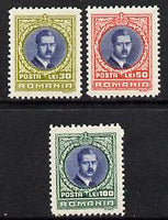 Rumania 1931 King Carol set of 3 unmounted mint, SG 1191-93, Mi 386-88