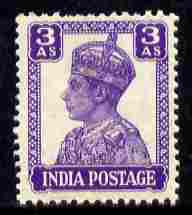 India 1940-43 KG6 def 3a bright violet fine unmounted mint, SG 271