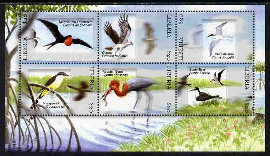 Liberia 2010 Birds perf sheetlet containing 6 values unmounted mint.