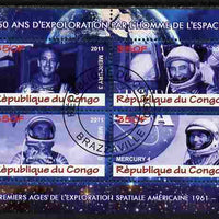 Congo 2011 50th Anniv of First Man in Space - USA #01 perf sheetlet containing 4 values fine cto used