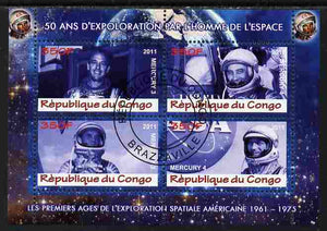 Congo 2011 50th Anniv of First Man in Space - USA #01 perf sheetlet containing 4 values fine cto used