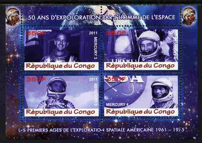 Congo 2011 50th Anniv of First Man in Space - USA #01 perf sheetlet containing 4 values unmounted mint