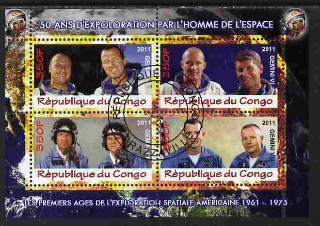 Congo 2011 50th Anniv of First Man in Space - USA #02 perf sheetlet containing 4 values fine cto used