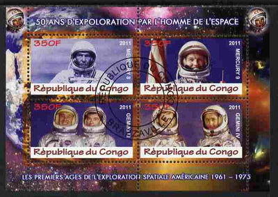 Congo 2011 50th Anniv of First Man in Space - USA #03 perf sheetlet containing 4 values fine cto used
