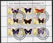 Ivory Coast 2009 Butterflies of Africa #2 perf sheetlet containing 9 values fine cto used