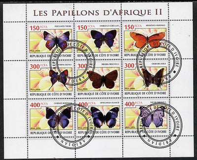 Ivory Coast 2009 Butterflies of Africa #2 perf sheetlet containing 9 values fine cto used