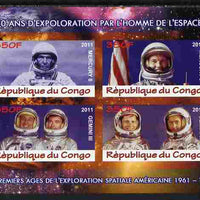 Congo 2011 50th Anniv of First Man in Space - USA #03 imperf sheetlet containing 4 values unmounted mint