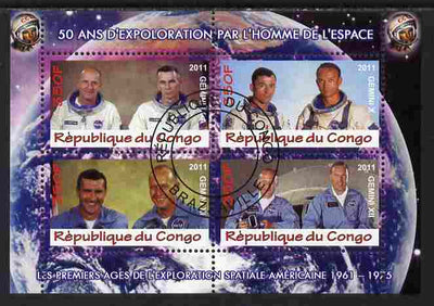 Congo 2011 50th Anniv of First Man in Space - USA #04 perf sheetlet containing 4 values fine cto used