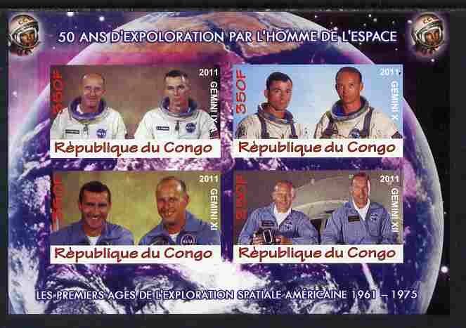 Congo 2011 50th Anniv of First Man in Space - USA #04 imperf sheetlet containing 4 values unmounted mint