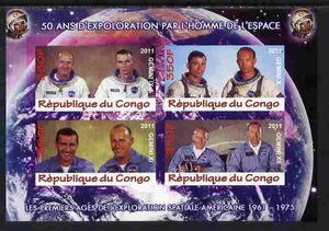 Congo 2011 50th Anniv of First Man in Space - USA #04 imperf sheetlet containing 4 values unmounted mint