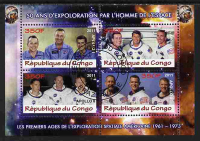 Congo 2011 50th Anniv of First Man in Space - USA #06 perf sheetlet containing 4 values fine cto used