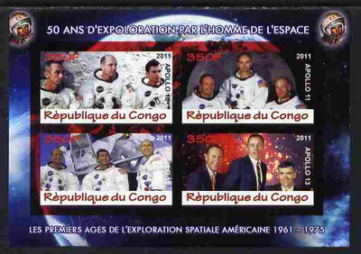 Congo 2011 50th Anniv of First Man in Space - USA #07 imperf sheetlet containing 4 values unmounted mint