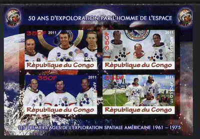 Congo 2011 50th Anniv of First Man in Space - USA #08 imperf sheetlet containing 4 values unmounted mint