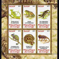 Congo 2011 Reptiles perf sheetlet containing 6 values unmounted mint