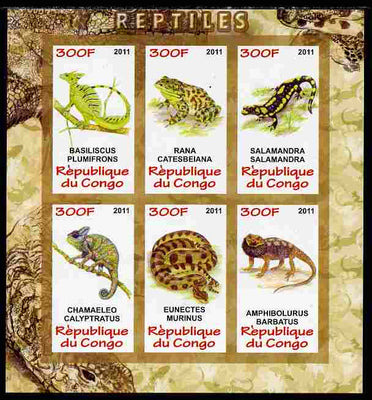 Congo 2011 Reptiles imperf sheetlet containing 6 values unmounted mint