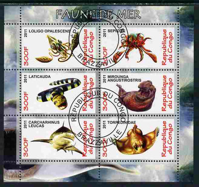 Congo 2011 Sea Life perf sheetlet containing 6 values fine cto used
