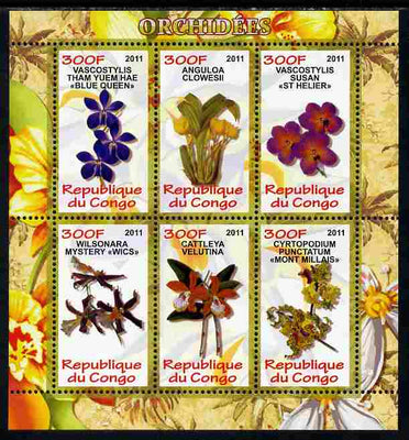 Congo 2011 Orchids perf sheetlet containing 6 values unmounted mint