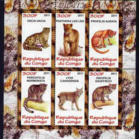 Congo 2011 Wild Cats perf sheetlet containing 6 values unmounted mint