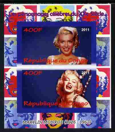 Congo 2011 Marilyn Monroe imperf sheetlet containing 2 values unmounted mint