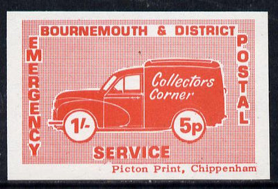 Cinderella - Great Britain 1971 Bournemouth & District Emergency Postal Service 'Collectors Corner Morris Van' dual value 1s - 5p in red on white paper unmounted mint
