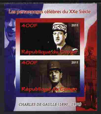 Congo 2011 Charles de Gaulle imperf sheetlet containing 2 values unmounted mint