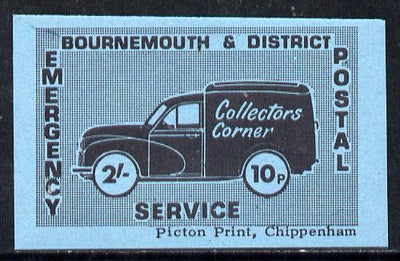 Cinderella - Great Britain 1971 Bournemouth & District Emergency Postal Service 'Collectors Corner Morris Van' dual value 2s - 10p in black on blue paper unmounted mint