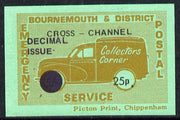 Cinderella - Great Britain 1971 Bournemouth & District Emergency Postal Service 'Collectors Corner Morris Van',25p in red on green paper inscribed 'Cross Channel' & opt'd 'Decimal Issue' unmounted mint