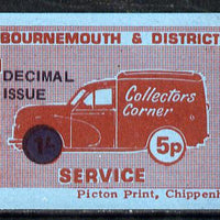 Cinderella - Great Britain 1971 Bournemouth & District Emergency Postal Service 'Collectors Corner Morris Van',5p in red on blue paper opt'd 'Decimal Issue' unmounted mint block of 4