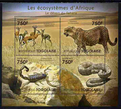 Togo 2011 Ecosystem of Africa - Animals of the Sahara Desert perf sheetlet containing 4 values unmounted mint