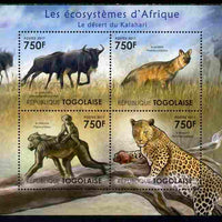 Togo 2011 Ecosystem of Africa - Animals of the Kalahari Desert perf sheetlet containing 4 values unmounted mint