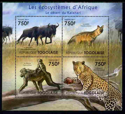 Togo 2011 Ecosystem of Africa - Animals of the Kalahari Desert perf sheetlet containing 4 values unmounted mint