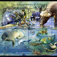 Togo 2011 Ecosystem of Africa - Animals of the East Mangrove perf sheetlet containing 4 values unmounted mint