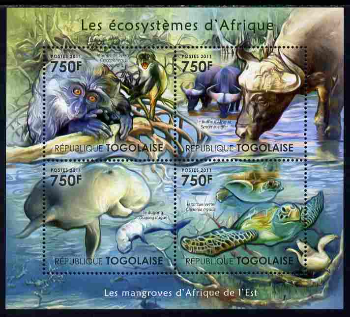 Togo 2011 Ecosystem of Africa - Animals of the East Mangrove perf sheetlet containing 4 values unmounted mint