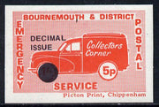 Cinderella - Great Britain 1971 Bournemouth & District Emergency Postal Service 'Collectors Corner Morris Van',5p in red on whiter paper opt'd 'Decimal Issue' in unmounted mint block of 4