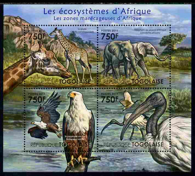 Togo 2011 Ecosystem of Africa - Animals of the Swampy Areas perf sheetlet containing 4 values unmounted mint