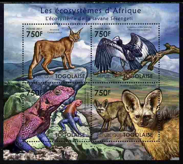 Togo 2011 Ecosystem of Africa - Animals of the Serengeti perf sheetlet containing 4 values unmounted mint