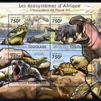 Togo 2011 Ecosystem of Africa - Animals of the River Nile perf sheetlet containing 4 values unmounted mint