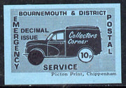Cinderella - Great Britain 1971 Bournemouth & District Emergency Postal Service 'Collectors Corner Morris Van',10p in black on blue paper opt'd 'Decimal Issue' unmounted mint