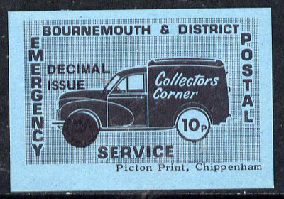 Cinderella - Great Britain 1971 Bournemouth & District Emergency Postal Service 'Collectors Corner Morris Van',10p in black on blue paper opt'd 'Decimal Issue' unmounted mint