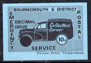 Cinderella - Great Britain 1971 Bournemouth & District Emergency Postal Service 'Collectors Corner Morris Van',10p in black on blue paper opt'd 'Decimal Issue' unmounted mint block of 4